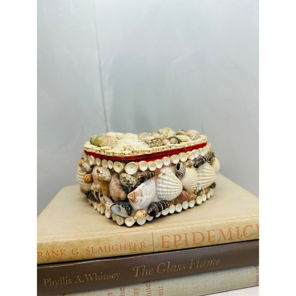 vintage handcrafted heart shell box tramp art sailor's valentine 6x6x3in - Picture 3 of 8